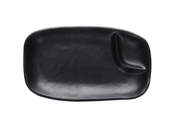 SHOW PLATE PIATTINO SUSHI RETTANGOLARE NERO IN MELAMINA CON PICCOLO COMPARTIMENTO PER SALSE O SOYA CM.19,5 H 3 CM.   Alessandrelli Business Solutions