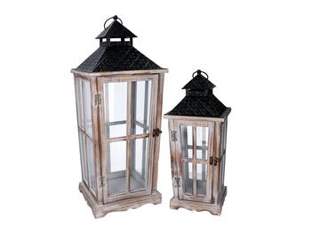 SET 2 LANTERNE LEGNO SBIANCATO RETT   Alessandrelli Business Solutions