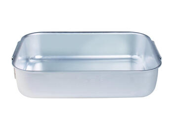 ROSTIERA RETTAGOLARE ANGOLI TONDI PESANTE ALLUMINIO SENZA COPERCHIO 2 MANIGLIE INOX CM 80X50   Alessandrelli Business Solutions