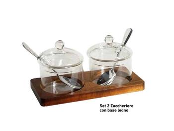 SET 2 BARATTOLI VETRO SU BASE LEGNO   Alessandrelli Business Solutions