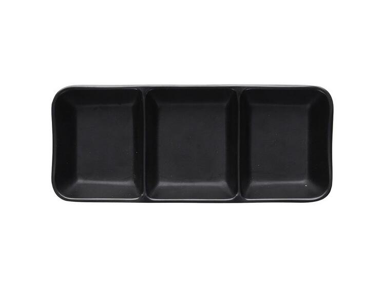 SHOWPLATE PIATTO SUSHI IN MELAMINA NERO 3 SCOMPARTI CM. 19,5 