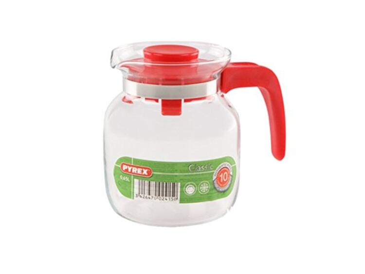PYREX CARAFFA VETRO BOROSILICATO CON COPERCHIO E MANICOROSSO 0,65 L 