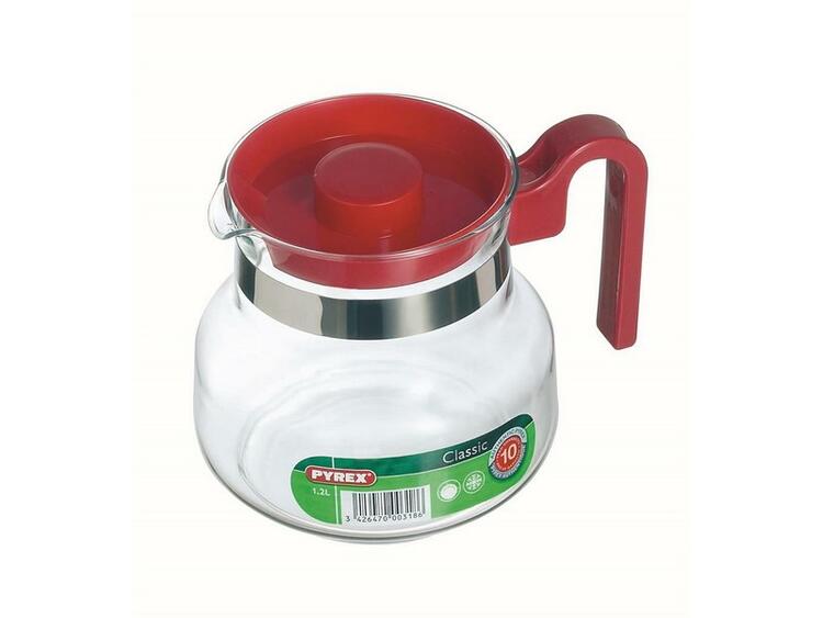PYREX CARAFFA VETRO CON COPERCHIO E MANICO ROSSO BOROSILICATO 1,25 L 