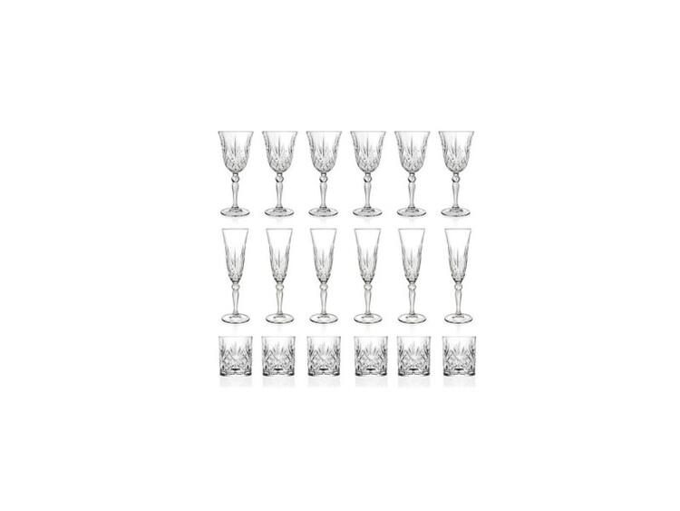 MELODIA SET ARREDO TAVOLA 6 CALICI + 6 CALICI FLUTE + 6 BICCHIERI CL 27/16/34 PEZZI 18