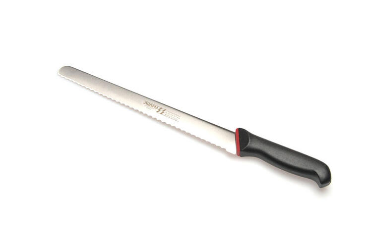 COLTELLO PANETTIERE 2 MM ACCIAIO INOX MARTENSITICO CON MANICO NERO 30 CM 