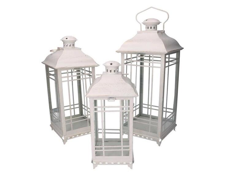 SET 3 LANTERNE METALLO CREMA QUAD. 
