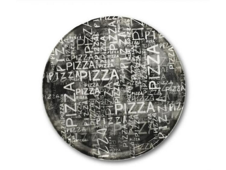 NAPOLI PIZZAITALIC PIATTO PIZZA PORCELLANA BIANCO SU NERO CM 31 