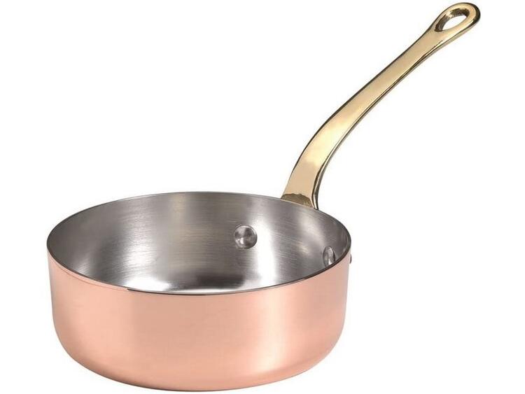 RAME STAGNATO CASSERUOLA BASSA CM. 10 CON 1 MANICO OTTONE